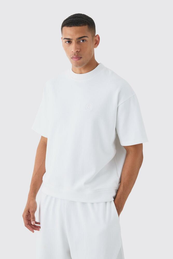 boohoo Mens Oversized Boxy Loopback Embroidered Half Sleeve Sweatshirt - White Cover