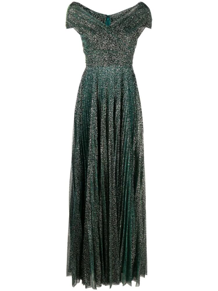 Talbot Runhof beaded off-shoulder voile gown - Green Cover