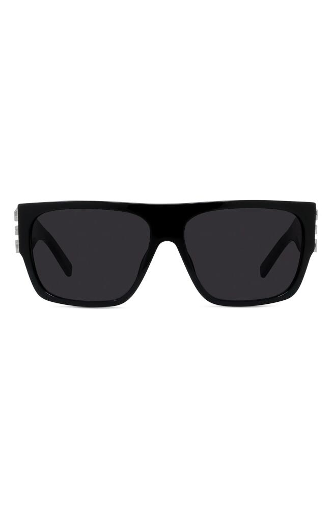 Givenchy 4G Rectangular Sunglasses in Shiny Black /Smoke Cover