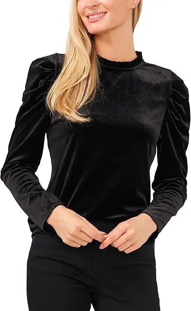 CeCe Long Sleeve Velvet Knit Top (Rich Black) Women's Clothing Cover