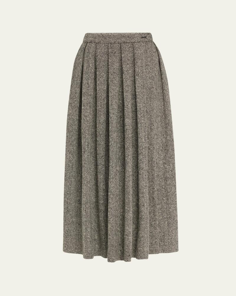 Adam Lippes Pleated Wool Herringbone Ball Skirt Cover