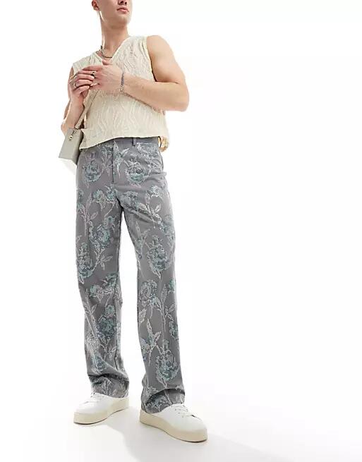 ASOS DESIGN smart wide leg pants in multi pixelated floral sequin Cover