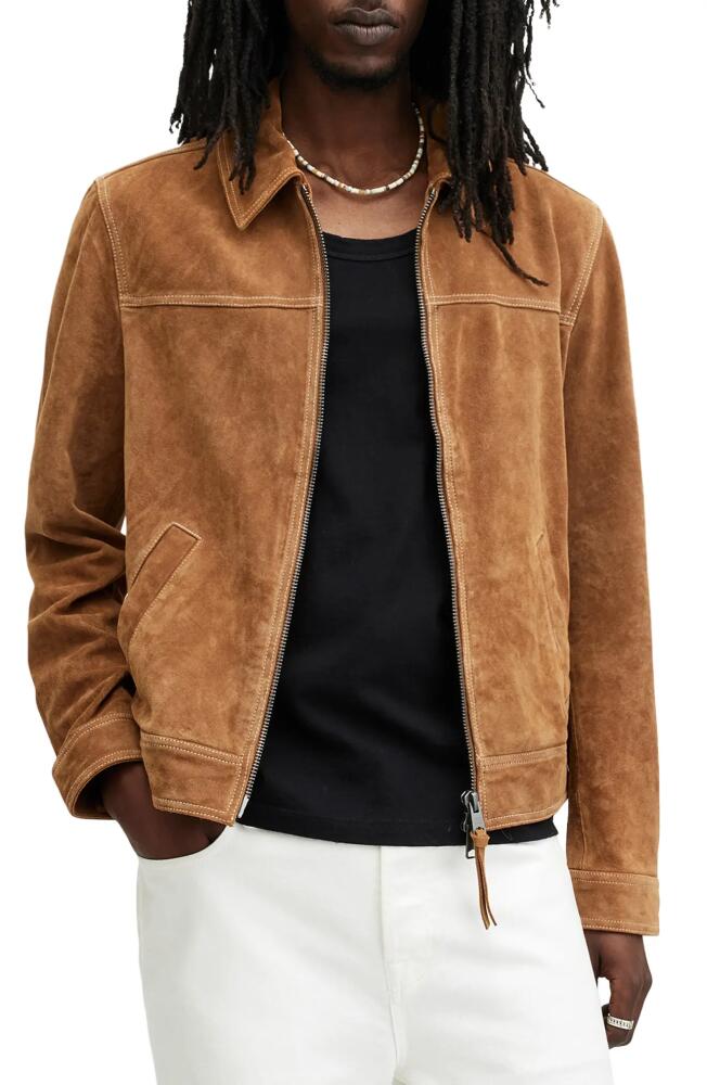 AllSaints Marquez Suede Jacket in Tobacco Brown Cover