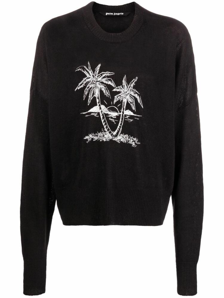 Palm Angels Palm Tree-print linen jumper - Black Cover