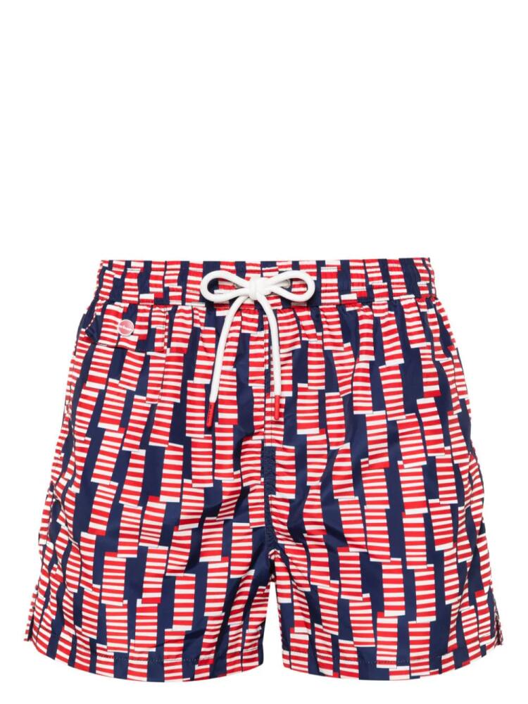 Kiton geometric-pattern swim shorts - Red Cover