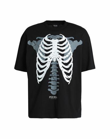 Phobia Archive T-shirt With White Skeleton Man T-shirt Black Cotton Cover