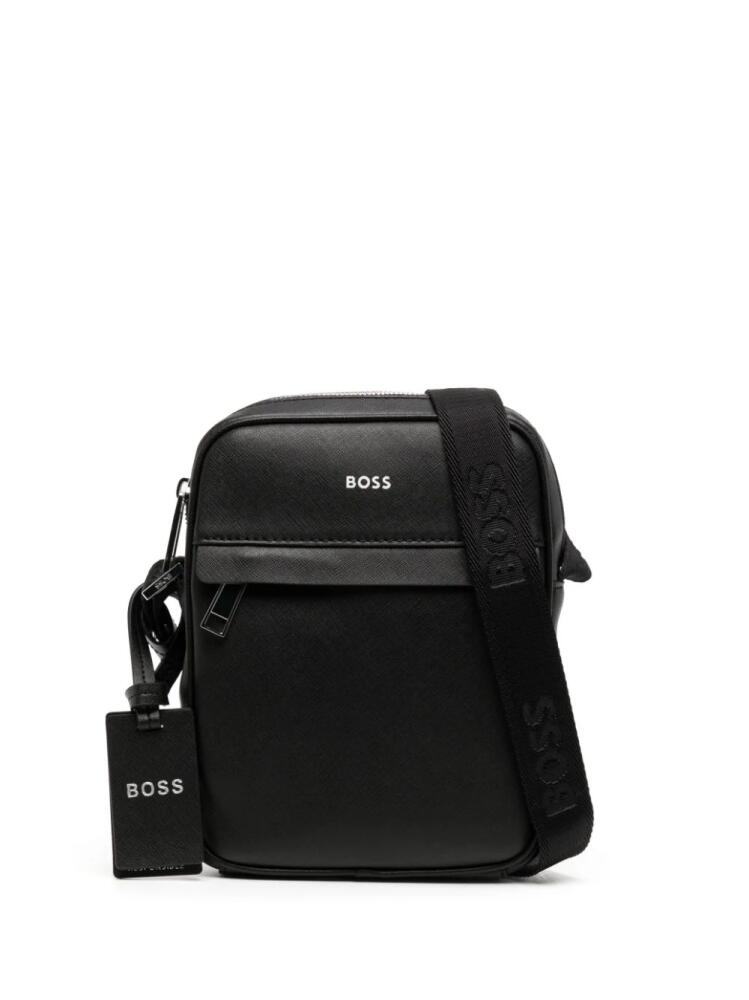 BOSS logo-print leather messenger bag - Black Cover