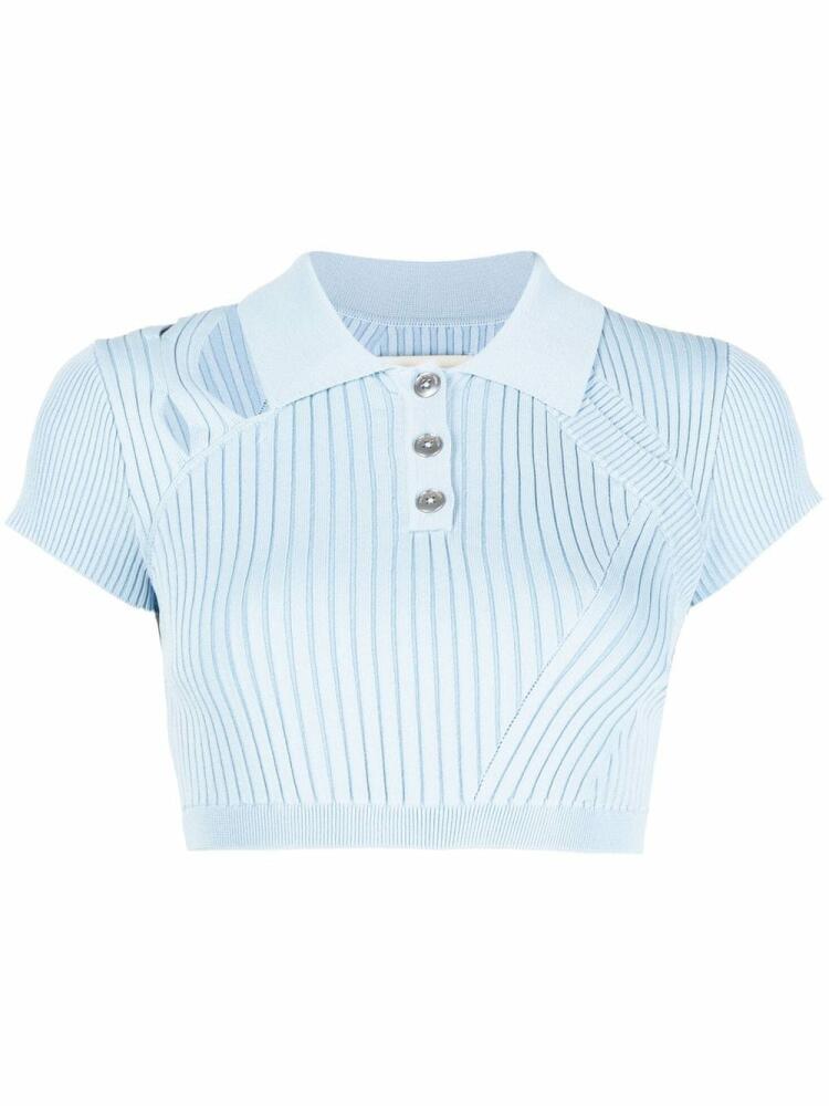 Feng Chen Wang ribbed cropped polo top - Blue Cover