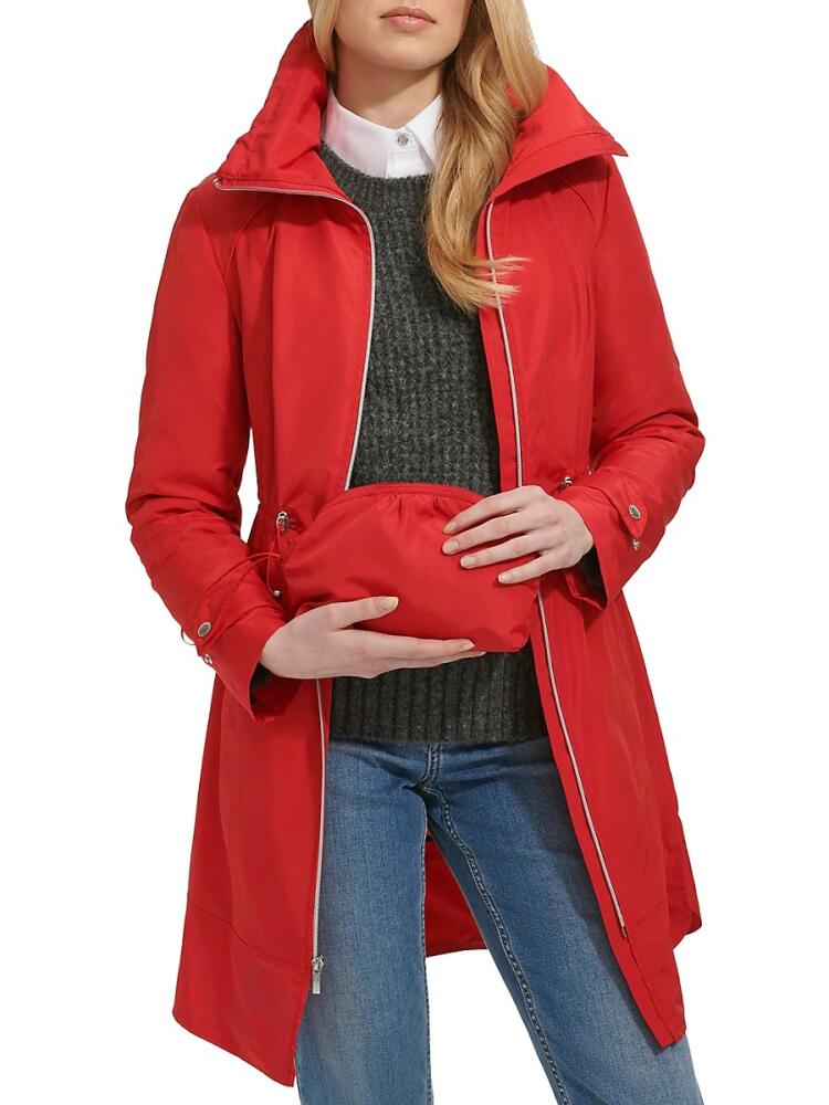 Cole Haan Women's Packable Drawcord Longline Rain Jacket - Red Cover