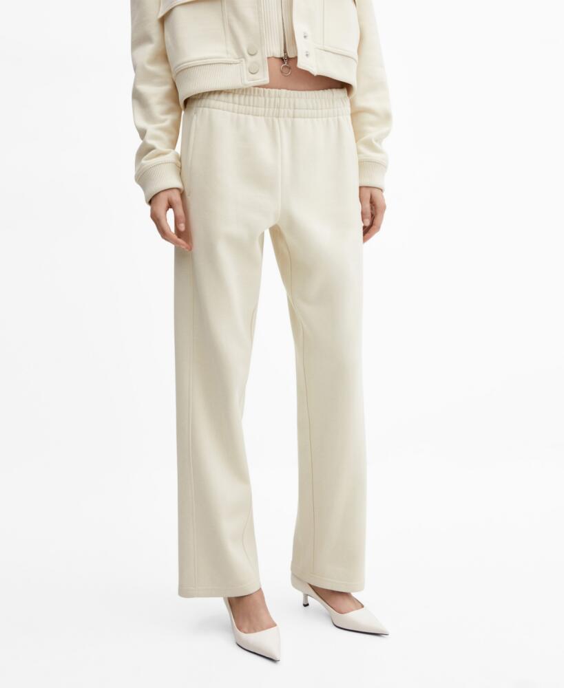 Mango Women's Cotton Jogger-Style Trousers - Light Beige Cover