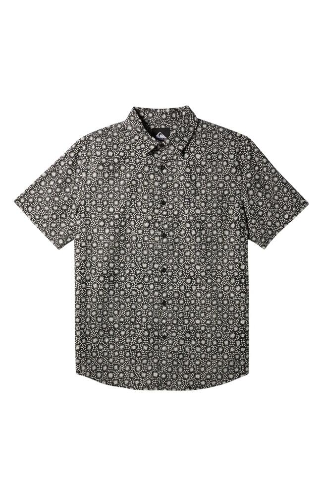 Quiksilver Apero Frond Print Short Sleeve Organic Cotton Button-Up Shirt in Urchin- Black Cover