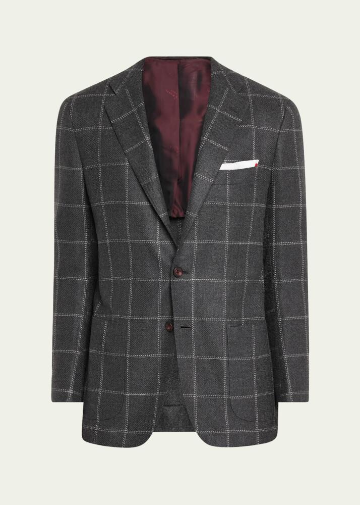 Kiton Men's Windowpane Sport Coat Cover