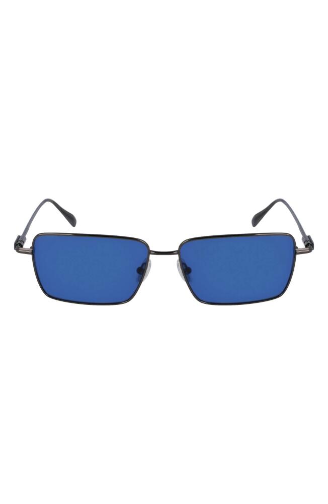 FERRAGAMO Gancini Evolution 57mm Rectangular Sunglasses in Dark Gun/Blue Cover