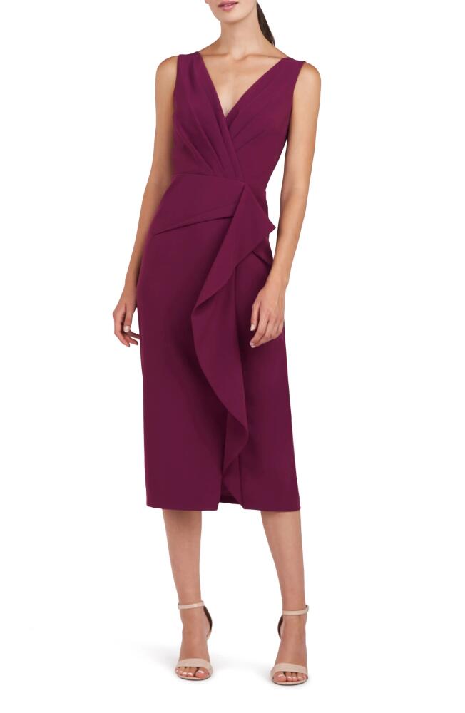 Kay Unger Brynn Ruffle Midi Sheath Dress in Boysenberry Cover