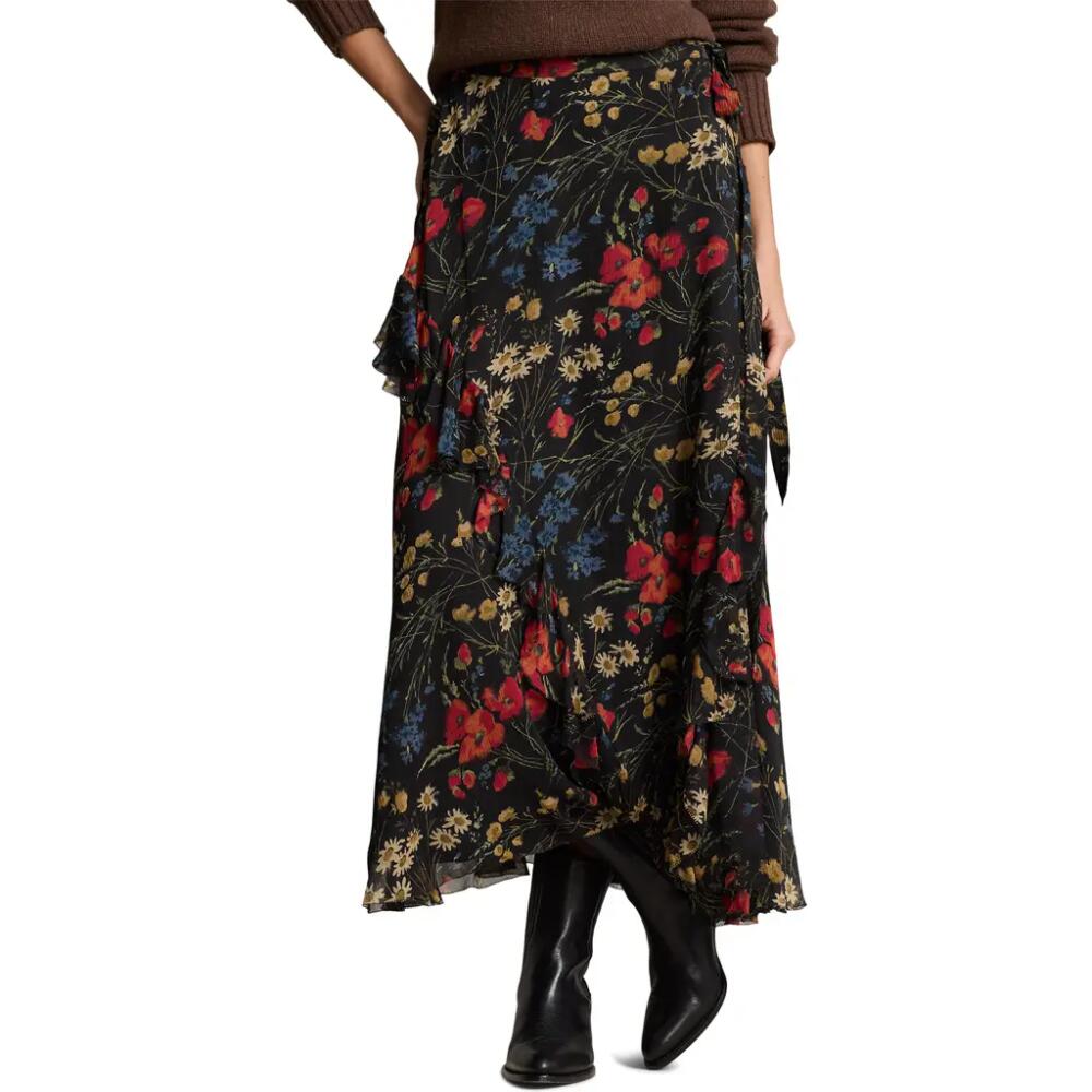 Polo Ralph Lauren Floral Crinkle Georgette Maxi Wrap Skirt in Midnight Garden Cover