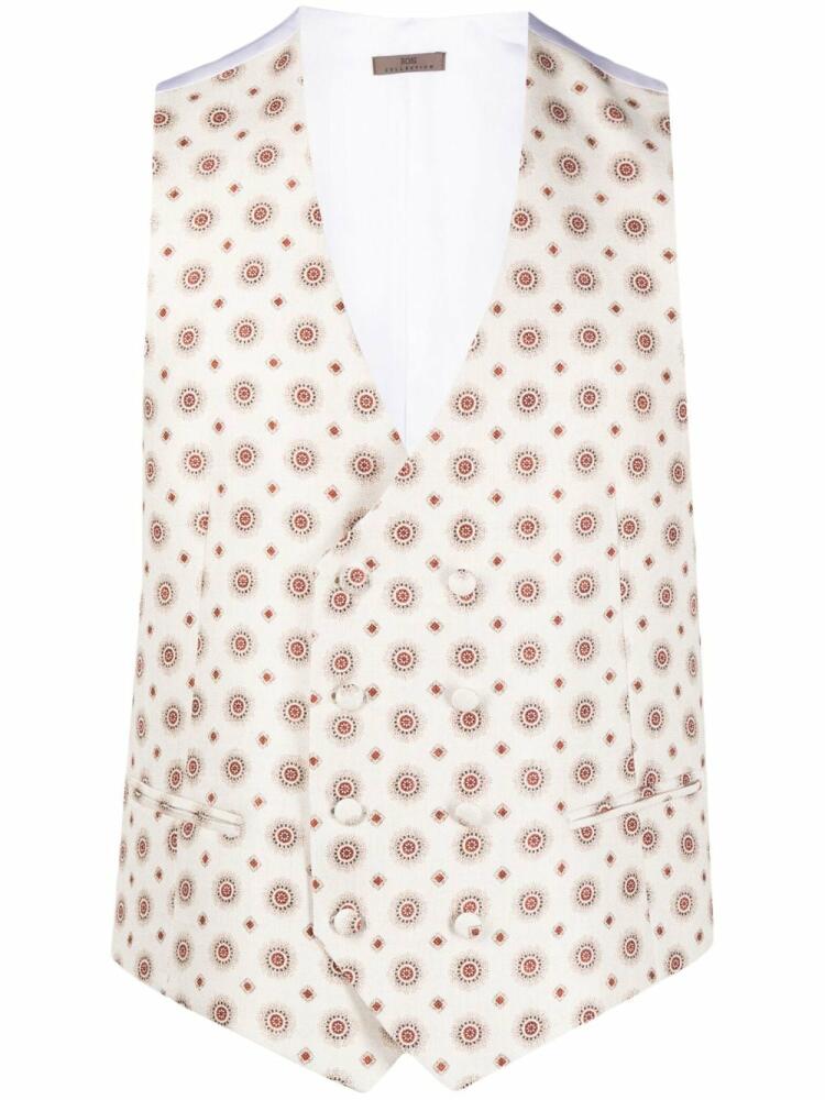 Lady Anne graphic-print silk waistcoat - White Cover