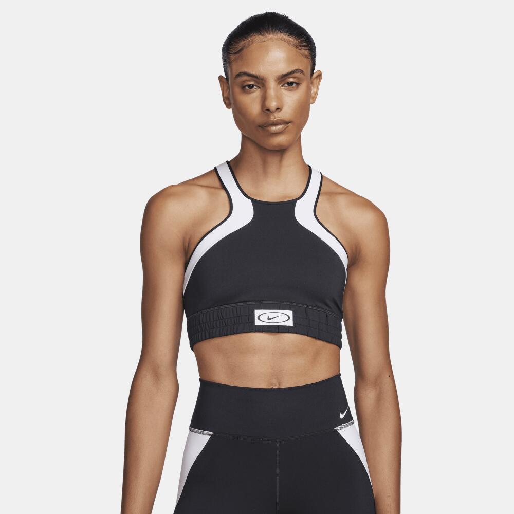 Nike Women's High Neck Medium-Support Lightly Lined Color-Block Sports Bra in Black Cover