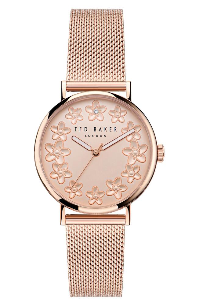 Ted Baker London Floral Leather Strap Watch in Rose Gold-Tone Cover