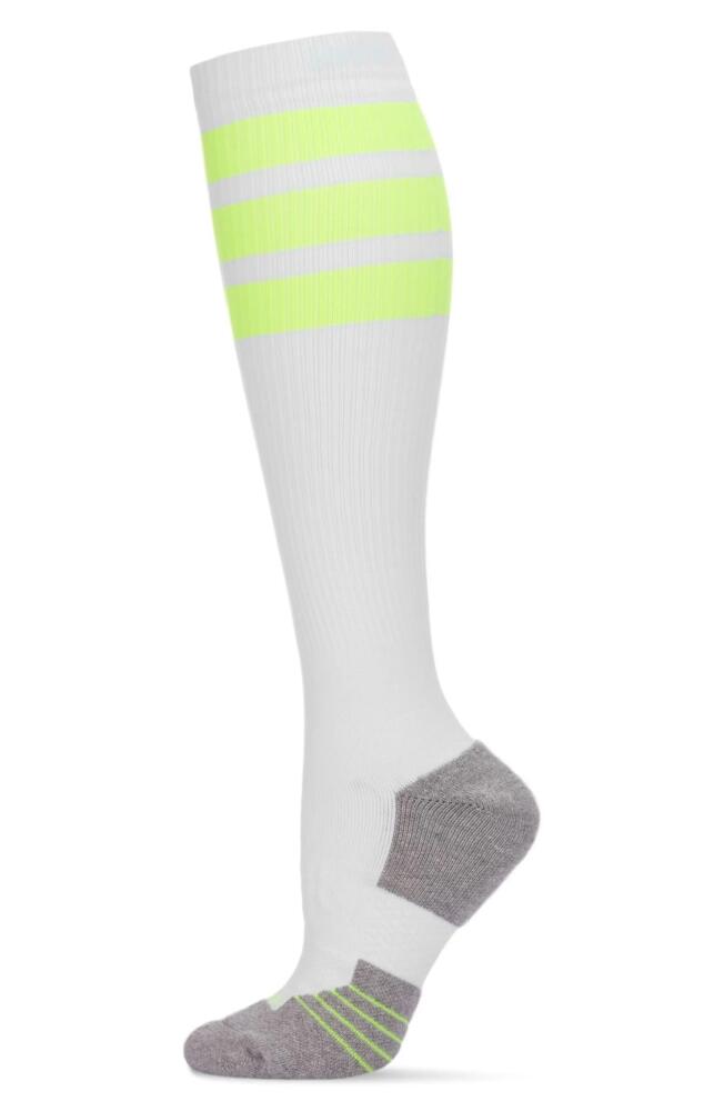 MeMoi Retro Stripe Performance Knee High Compression Socks in White-Neon Yellow Cover