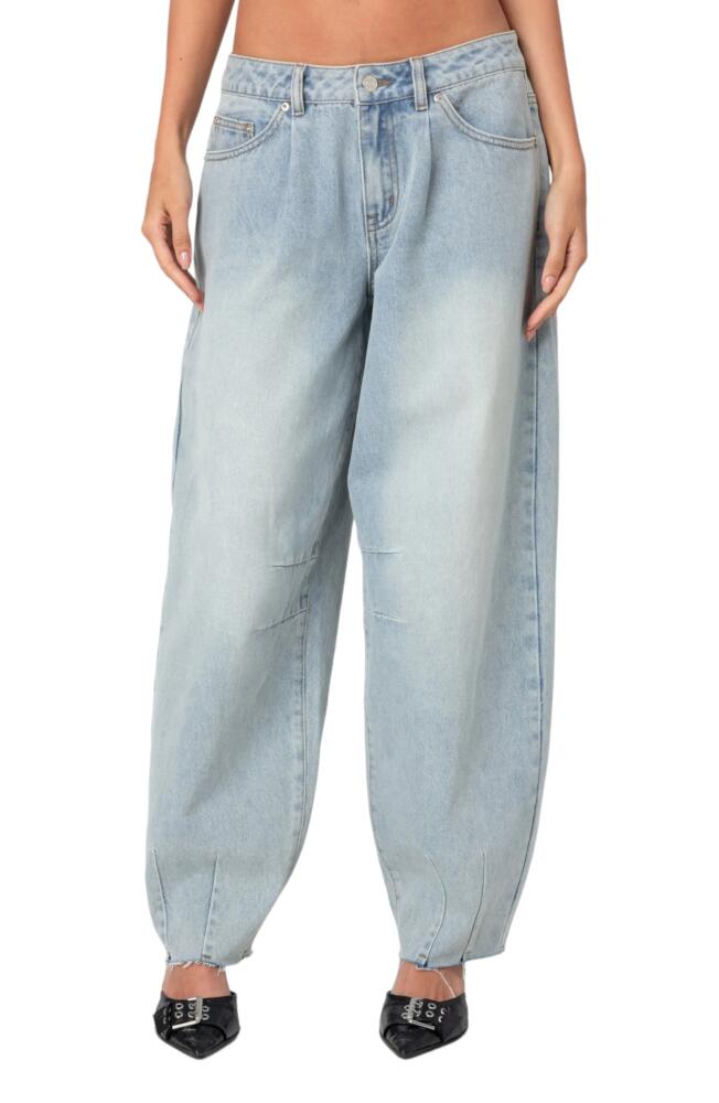 EDIKTED Baggy Low Rise Raw Hem Balloon Leg Jeans in Light-Blue Cover