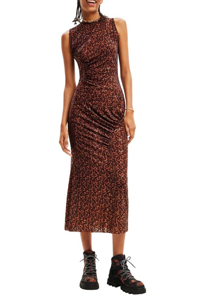 Desigual Sequin Devoré Velvet Midi Dress in Brown Cover