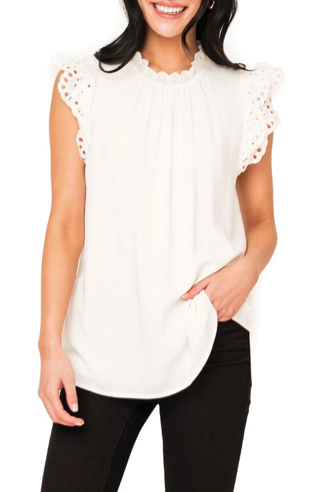 GIBSONLOOK Eyelet Trim Woven Top in White Cover