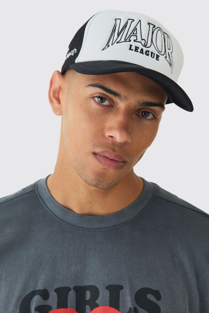 boohoo Mens Major League Embroidered Trucker Cap - White Cover