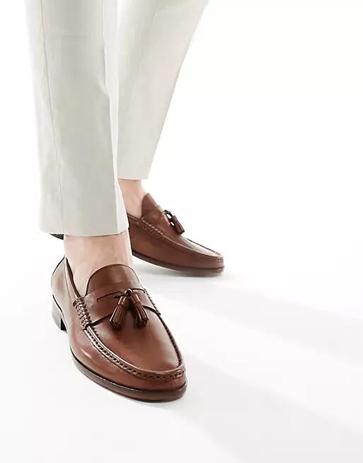 Walk London Tino tassel loafers in tan leather-Brown Cover