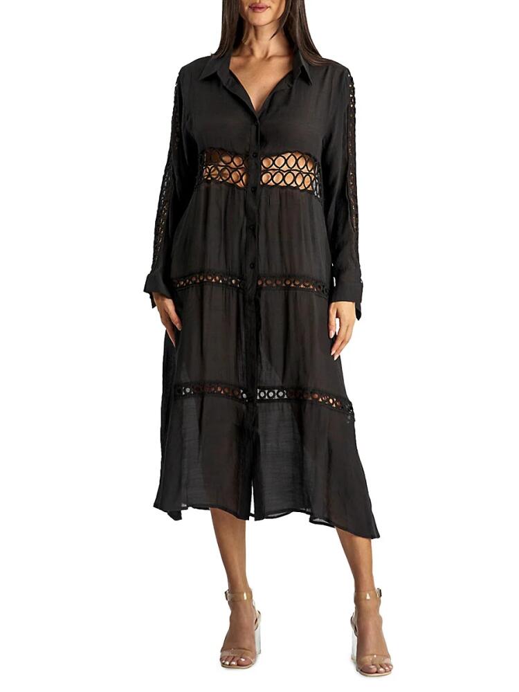 La Moda Clothing Women's Crochet Cover Up Shirt Dress - Black Cover