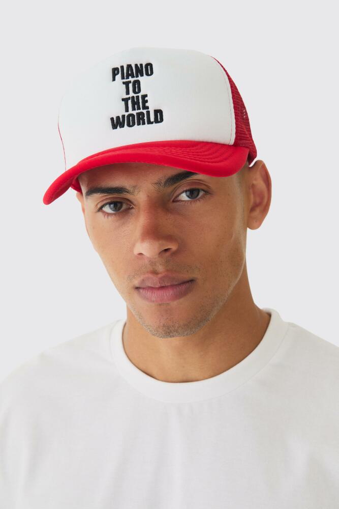 boohoo Mens Piano To The World Embroidered Trucker Cap - White Cover