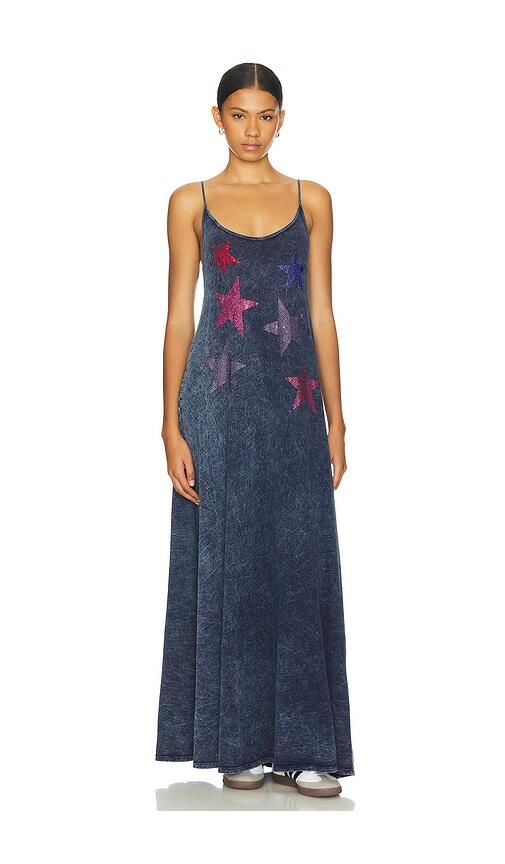 Lauren Moshi Berna Spaghetti A Line Maxi Dress Color Crystal Multi Stars in Blue Cover