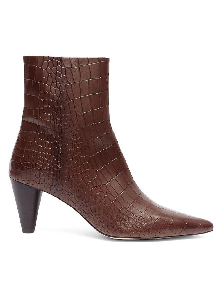 Anthony Veer Women's Cora Croc-Embossed Leather Heel Zip Boots - Walnut Cover