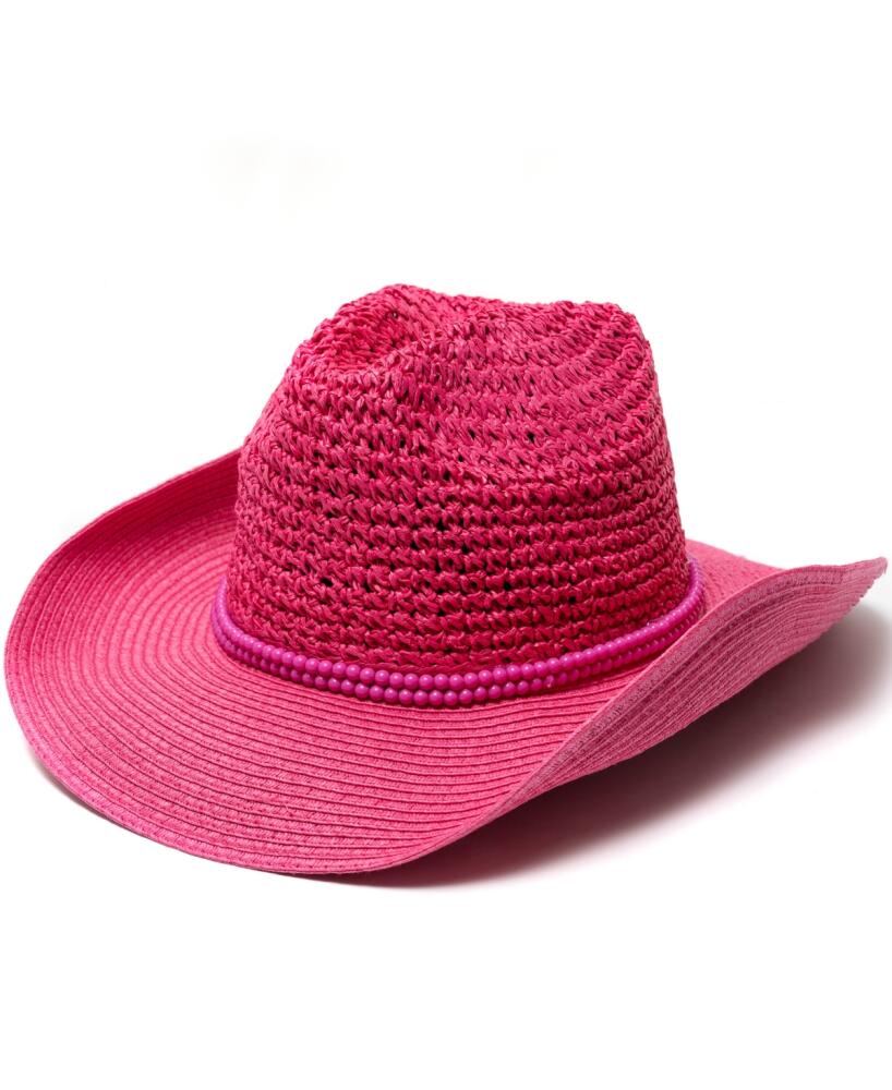 Vince Camuto Beaded Trim Straw Cowboy Hat - Pink Cover