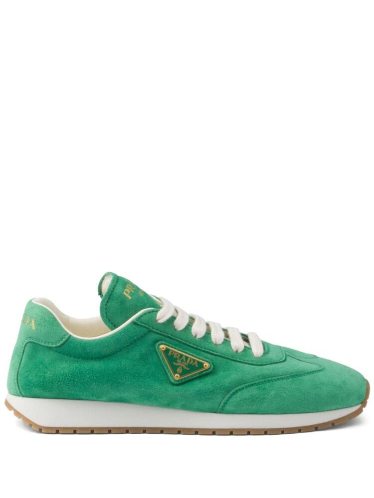 Prada logo-plaque suede sneakers - Green Cover