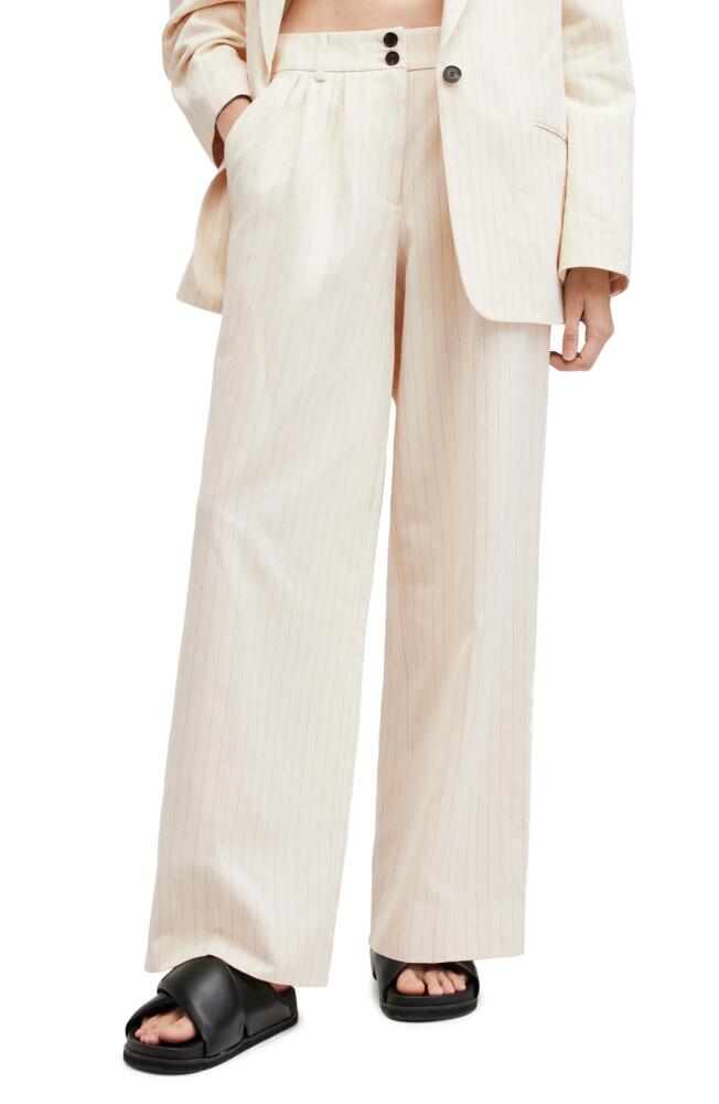 AllSaints Payton Pinstripe Wide Leg Pants in Ivory White Cover