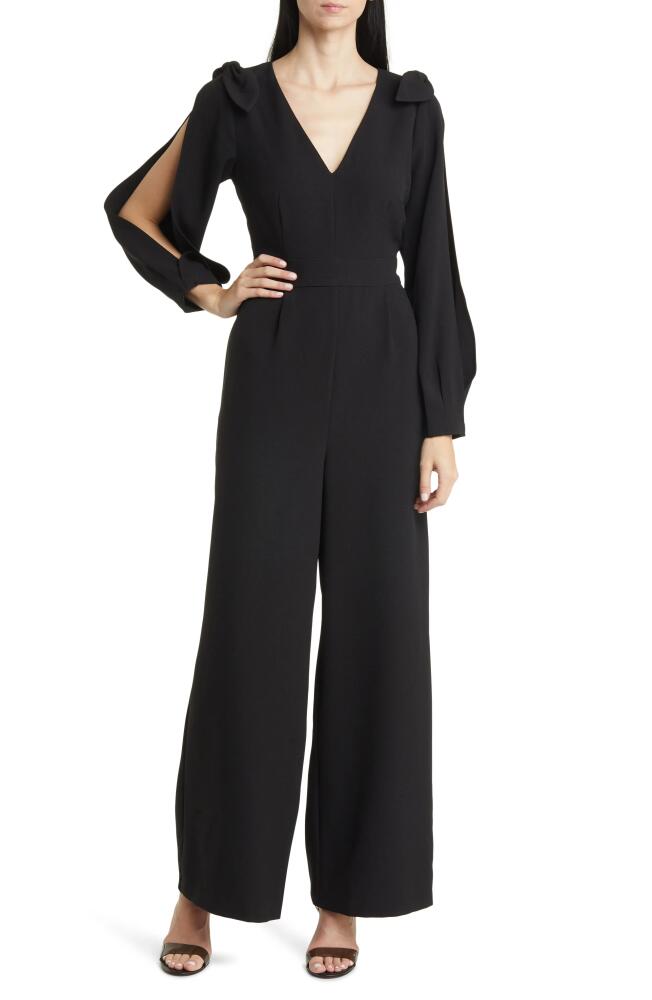 Eliza J Slit Sleeve Wide Leg Crepe Jumpsuit in Black Cover