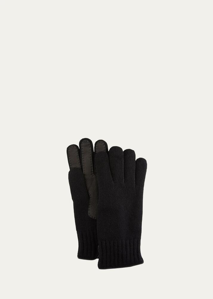 Bergdorf Goodman Men's Cashmere Jersey Gloves w/ Deerskin Palms Cover