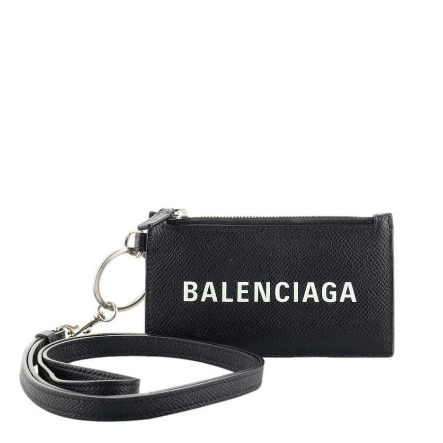 Balenciaga Black Grained Calfskin Cash Card Case On Keychain Cover