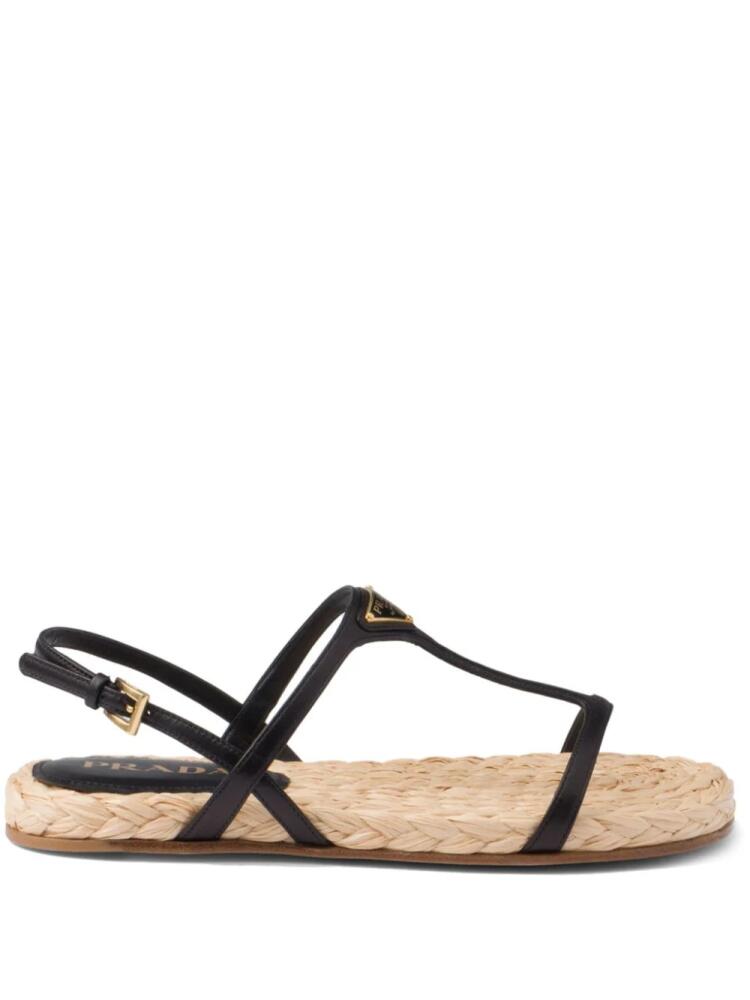 Prada enamel triangle-logo flat sandals - Black Cover