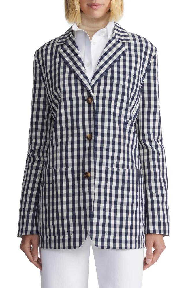 Lafayette 148 New York Gingham Cotton & Linen Blazer in Midnight Blue Multi Cover