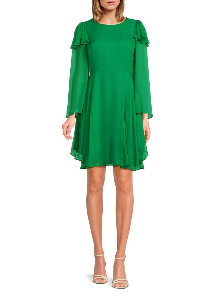 Rebecca Taylor Women's Ruffle Silk Mini A Line Dress - Jade Cover