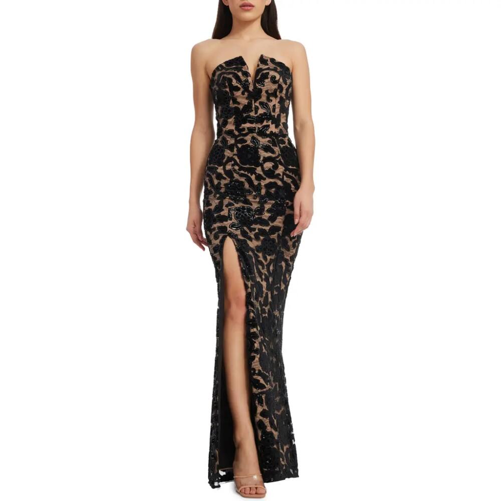 Dress the Population Fernanda Floral Sequin Strapless Evening Gown in Black-Beige Cover