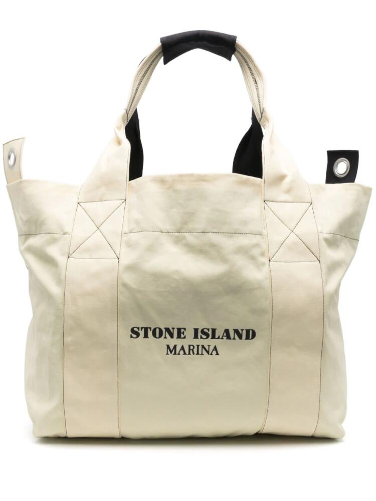 Stone Island cotton canvas tote bag - Blue Cover