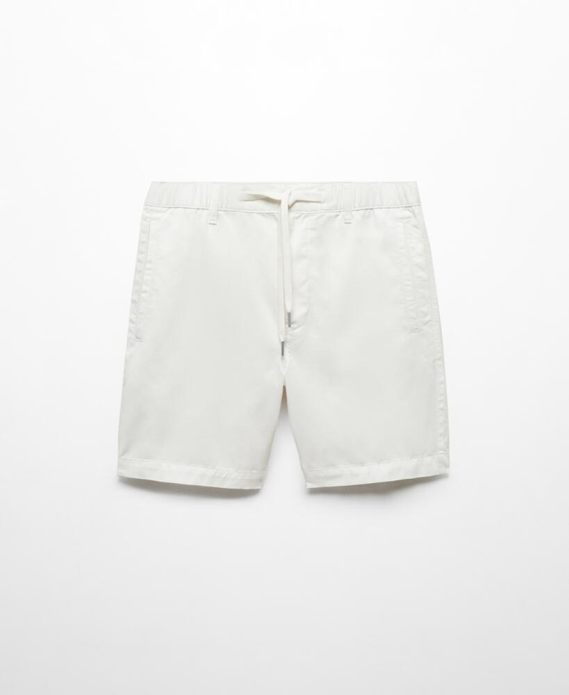 Mango Men's 100% Cotton Drawstring Bermuda Shorts - Off White Cover