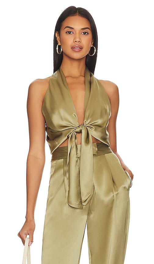 The Sei Sleeveless Tie Front Blouse in Sage Cover