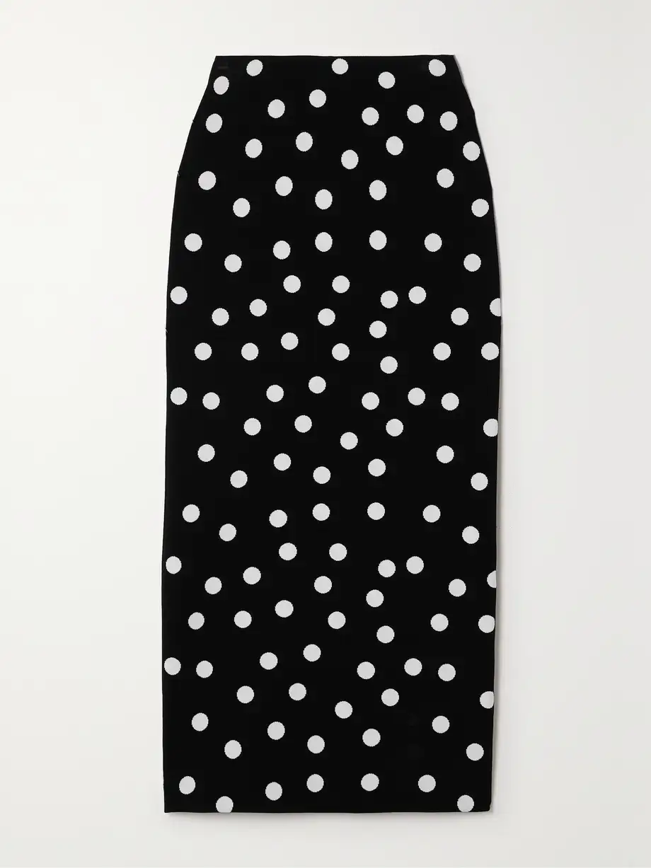 Carolina Herrera - Polka-dot Stretch-knit Midi Skirt - Black Cover