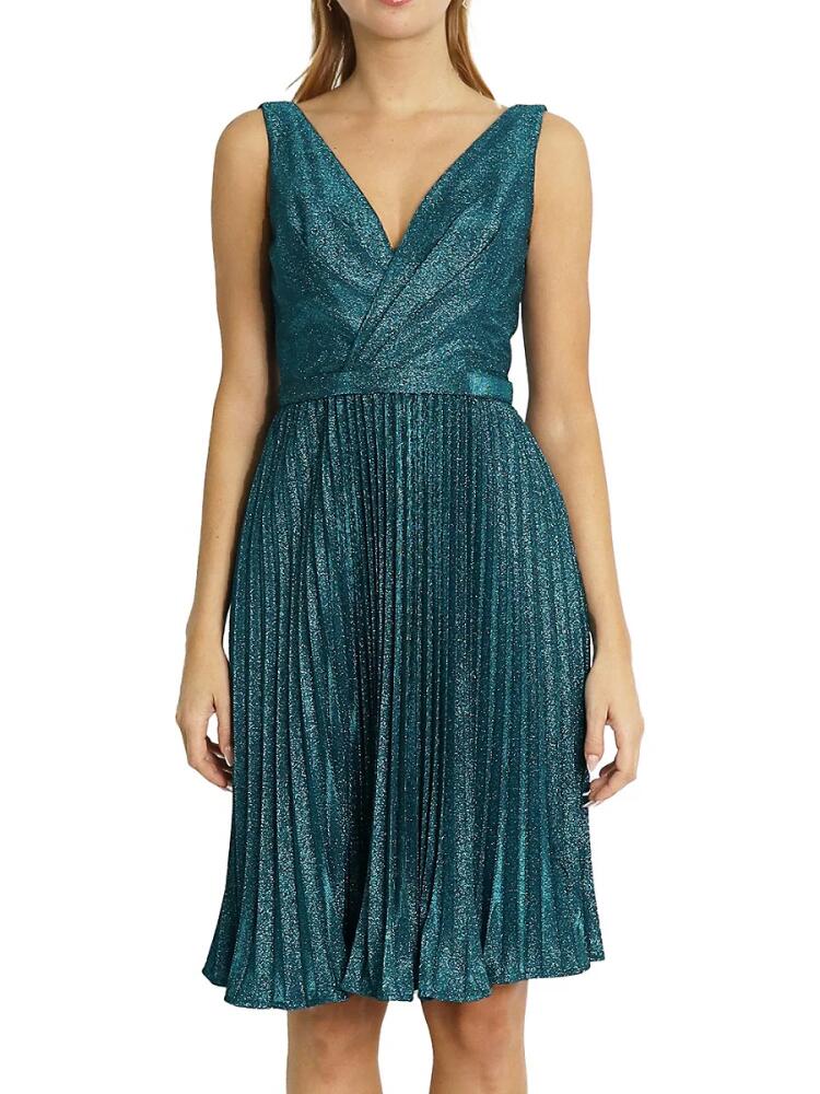 Rene Ruiz Collection Women's Metallic Pleated Fit & Flare Dress - Teal Cover