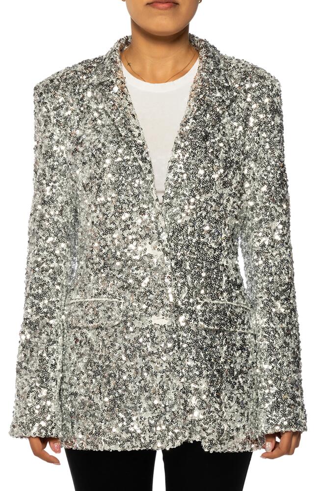 AZALEA WANG Isa Sequin Notch Lapel Blazer in Silver Cover