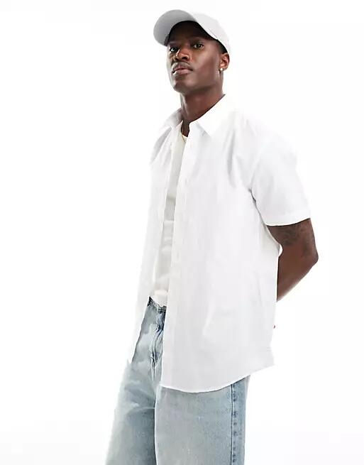 Selected Homme short sleeve linen mix shirt in white Cover