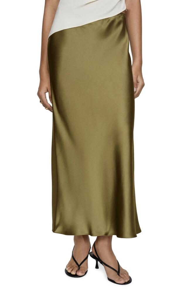 MANGO Satin Midi Skirt in Green Cover